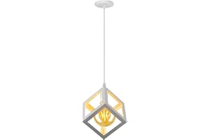 PETITES ECREVISSES Lampada a Sospensione E27 Industriale Vintage Lampadario soggiorno Forma Cubo Gabbia Metallo Paralume Ø22cm Retrò Lampada da soffitto Cucina Soggiorno