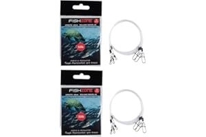 FISHZONE - 6 (2 packs of 3) TOUGH FLUOROCARBON 60cm Spin Traces with Rolling Swivel - 34lb 50lb - Specialist Fluroro For Making Low Visibilty Predatory Fishing Rigs