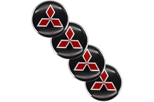XGAGCF 4 Piezas Coche Rueda Centro Tapas Tapacubos Aluminio Buje Badge Pegatina, para Mitsubishi-Logo 65MM Auto Llantas Decorativa Emblema Cubierta Accesorios, Black