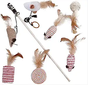 Kitty Flex Custom Cute Wood Plush Play Wand Feather cat Teaser Interactive Toy- 7 Sets