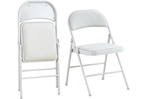 KAIHAOWIN 2-Pack Vinyl-Padded Folding Chair Metal Frame Heavy Duty Foldable Chair with Backrest&Padded Seats for Dining Meetings Wedding Events-Lightgray