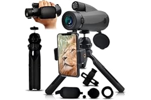 GFM TECH HD Monocular Telescope 12X60 – Handheld Compact Monoscope for Adults Mobile Phones Bird Watching Hunting Wildlife Camping – High Power Monocular with Smartphone Holder & Tripod