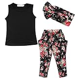 iEFiEL Baby Girls Kids 3PCS Floral Summer Casual Clothing Set Tops + Pants + Headband Outfits