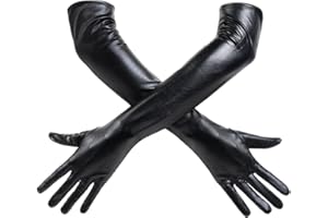 ZKSXOA 50cm Damen Lange Glänzende Frauen Sexy Look Leder-Optik Handschuhe Abendhandschuhe,Geeignet für Halloween, Weihnachten, Hochzeitsfeiern, Schwarz