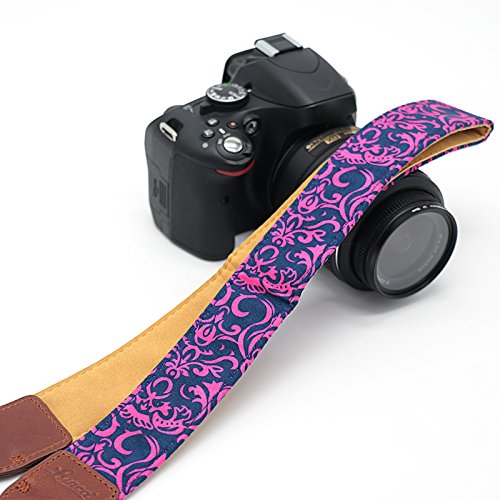   ARA Sangle pour appareil photo    arabesques fuchia et bleue bandouli  re Courroie de cou dragonne r  glable en n  opr  ne pour DSLR Canon FUJI Fujifilm Leica Nikon Pentax Olympus Sony Panasonic Pentax Samsung Sigma - ADAPTOUT MARQUE FRAN  AISE