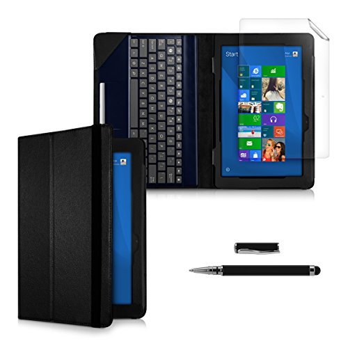 kwmobile 3in1 Set: Hülle inkl. Tastatur Cover für Asus Transformer Book T100 Chi mit Ständer – Kunstleder Tablet Case Schutzhülle in Schwarz + Folie, kristallklar + Stylus, Schwarz - 5