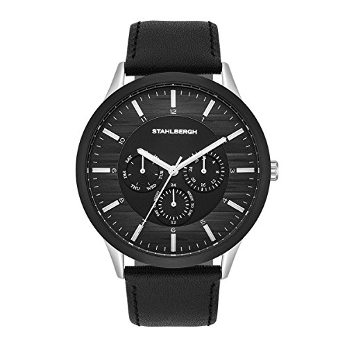 Stahlbergh Skive Herrenuhr Multifunktionsuhr Edelstahl schwarz/schwarz Przisions-Quarzwerk 5 ATM Lederarmband - Multifunktionen mit Datum/Wochentag/24H-Anzeige Stahlbergh Skive Herrenuhr Multifunktionsuhr Edelstahl schwarz/schwarz Przisions-Quarzwerk 5 ATM Lederarmband - Multifunktionen mit Datum/Wochentag/24H-Anzeige
