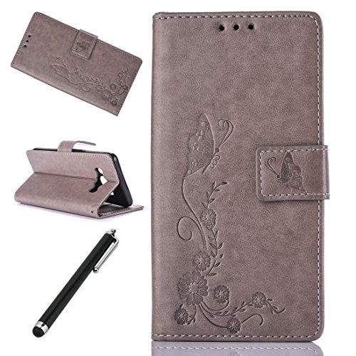 Wallet Fall für Samsung Galaxy J5 2016-beddouuk Elegantes gepresst Butterfly Flower Design Folio PU Leder Flip Schutzhülle mit Standfunktion und Kartenhalter für Samsung Galaxy J5 2016