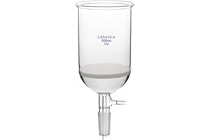 Labasics Verre Borosilicaté Entonnoir Filtre Buchner avec Fritte Médium (G2), 95mm I.D, 120mm Profondeur, Buchner Filtering Funnel avec Joint Standard 24/40 et Tubulation Dentelée Sous Vide (500ml)