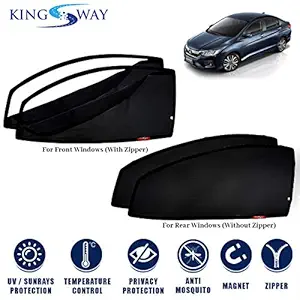 Kingsway Car Magnetic Sun Shades/Curtains for Honda City (Model Year : 2017 Onwards) (Set of 4, with Zipper, Cotton Mesh Fabric)