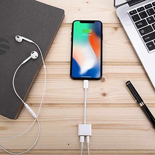 2 en 1 Lightning Jack Adaptateur de Prise Casque pour iPhone X iPhone8 8Plus iphone 7 7 Plus iPad iPod Lightning 3 5mm Aux Audio Adaptateur et C  Ble de   Adaptateur Splitter de   couteurs et Convertisseur de  Contr  le de la musique   Audio Prise en Charge d ios 10 3   11 Ou plus tard