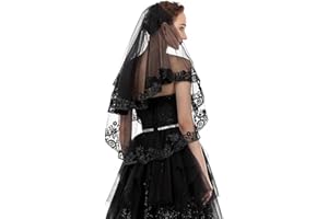 SUNHUITOY Black Lace Veil, Bridal Wedding Veils Halloween Veil Creative Mantilla Cathedral Tulle Sheer Wedding With Comb