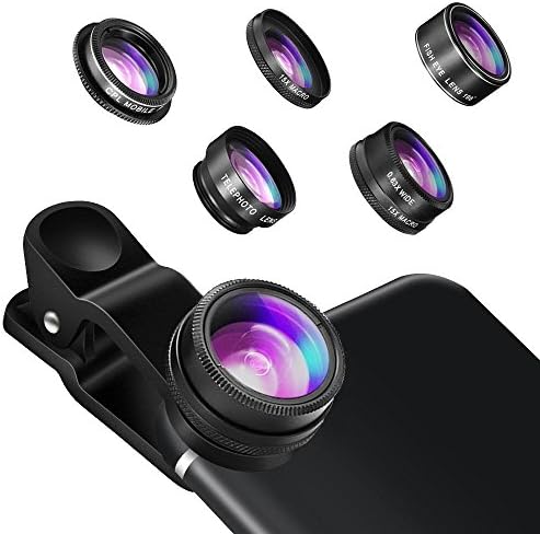 Phone Camera Lens Kit, Hizek Universal 5 in 1 Clip-on iPhone lens 198 Degree Fisheye+0.63 Wide Angle Lens+15X Macro Lens+2X Telephoto Lens+CPL Lens for iPhone 7/7 Plus /6s/6/5, Samsung S7/S7 Edge