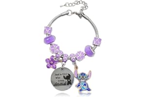 MaSif Stich Bracciale in Lega per Bambini, Braccialetto Stich Braccialetto Divertente Stich Ciondolo, Amica Regali di Compleanno per Amici Femmina Bracciale - 16cm