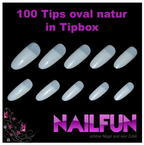 100 Kunstnagel-Tips Oval Natur mit Anklebefläche in Box – je 10 in verschiedenen Grössen - 2