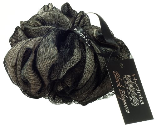 Large Bath Puff Exfoliating Black and Cream Scrunchie with Wrist Wrap