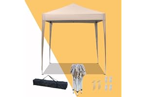 Mingone Gazebo Esterno Resistente da Giardino, Gazebo 2x2 Pieghevole Impermeabile, Tenda da Mercato Pop-up in Tessuto Oxford con Protezione UV 50+, per Campeggio Feste, Beige