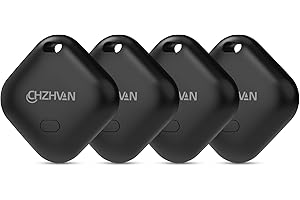 CHZHVAN Key Finder, Wallet Tracker Works with Apple Find My (iOS only), Replaceable Battery, Water-Resistant, Bluetooth Item Finder for Bags, Luggage, Pets & Backpack (Black, 4 Pack)