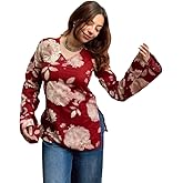 FELISIA Women's Rayon Floral Printed Full Sleeves V-Neck Short Kurti, Bell Sleeves, Short Kurti for Woman, Stylish Ethnic Top