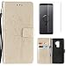 Produktbild OYIME Tasche Leder für Samsung Galaxy S9 Plus Hülle Klappbar und Display Schutz Folie, Gold Katzen Baum Muster Handyhülle Klappen Dünn Magnet Vollschutz Klapphülle Original Flip Book Case Full Cover