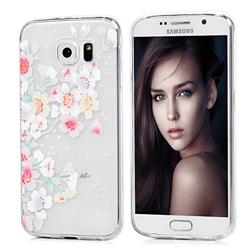 Badalink Hülle für Samsung Galaxy S6 Slimcase TPU Rose Blümchen und Strauchpäonie Gemalt Aufdruck Muster Schutzhülle Weich Flexibel Semi-transparent Wasserdicht Einteilige Handyhülle Soft Leicht Stoßstangen Case - 4