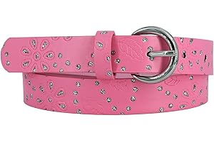 EANAGO Ceinture pour enfant fille (maternelle et primaire, 5-10 ans, tour de hanches 57-72 cm), taille de la ceinture 65 cm, avec strass et motifs en relief