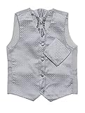 Falso bolsillos laterales Paisley of London, Niño Plata Chaleco, Corbata & pañuelo Set, Diamante Chalecos, 3m - 14 años - Plateado, 2-3 Años.