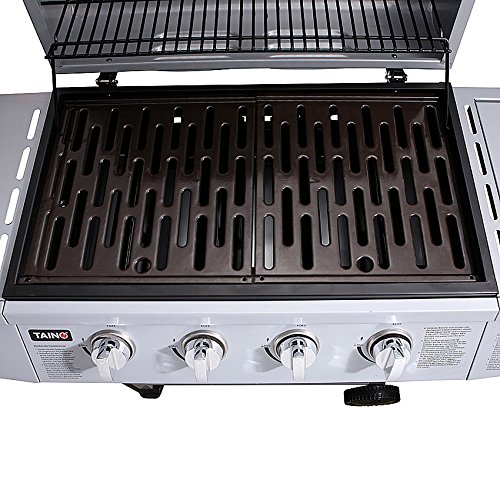 TAINO® Gasgrill BBQ Grillwagen wahlweise im Set mit Zubehör 4 Edelstahl-Brenner 1 Seitenkocher Gas-Grill TÜV Farbe Silber (4+1) (Gasgrill 4+1) - 7
