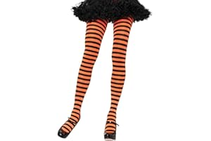 Kemelo Medias a Rayas Multicolores para Mujer Medias de Navidad Halloween Cosplay, Medias elásticas, Naranja Negro