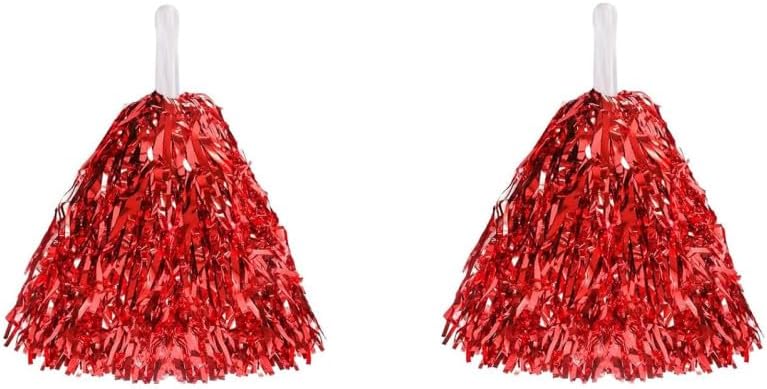 Naisfei 2 pompones de animadora, color rojo, lámina metálica, para deportes, danza, fiesta