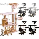 Lovpet® Jerry Kratzbaum Katzenkratzbaum Kletterbaum ✓ Sisal ✓ 141cm hoch ✓ Spielseil ✓ Kuschelhöhle | 5 Farbvarianten | Farbe: Braun