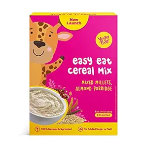 Yogabar Easy Eat Cereal Mix Mixed Millets Almond Porridge 200g | 100% Natural & Sprouted for Easy Digestion | Baby Cereal made with Grandmas Recipe | Instant Baby Foods with No Added Sugar or Salt | 200g, 8 Months+