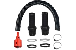 HXSYKJDM Regentonnen Verbindungsset, Regentonnen Verbinder mit 1m Schlauch, 2 Schlauchstutzen, 2 Silikondichtungsringe, 2 Rohrschellen aus Edelstahl und Lochöffner für Regenwasser Tonnen