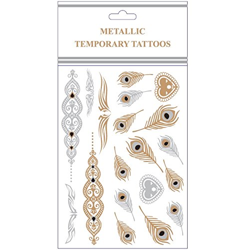CrazyGadget® Metallic Temporary Tattoos Silver Gold Black Colour Flash Body Jewellery Necklace Bracelets Sticker Sheet (Design 005)