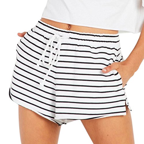 Women's Ladies Striped Patchwork Shorts Pants ,Mamum Womens Striped Mid Waist Loose Shorts Drawstring Waist Ringer Shorts Pants (M)