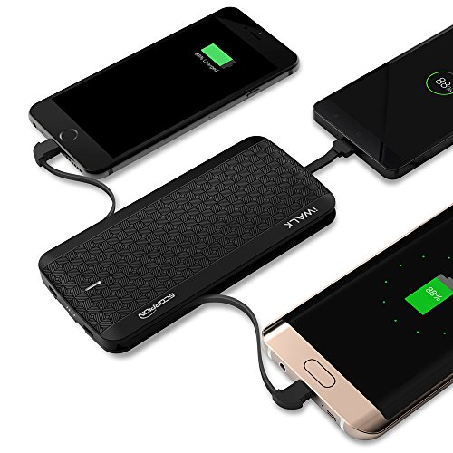 iWalk 8000mah avec Lightning USB Type-C Et Micro USB C  bles Batterie Externe Chargeur Slim Portable Compacte Int  gr  e Power Bank pour iPhone Samsun
