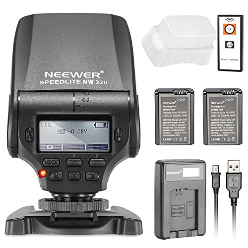 Neewer NW320 TTL LCD Display Blitz Speedlite Set für Sony A7 A7S A7SII A7R A7RII A7II A6000 A6300 Kameras, Inklusive: (1) NW320 Blitz, (1) IR Fernbedienung, (1) USB Ladegerät, (2) Akkus für Sony FW50 Neewer NW320 TTL LCD Display Blitz Speedlite Set für Sony A7 A7S A7SII A7R A7RII A7II A6000 A6300 Kameras, Inklusive: (1) NW320 Blitz, (1) IR Fernbedienung, (1) USB Ladegerät, (2) Akkus für Sony FW50 Bilder
