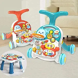 Sisliya Baby Sit to Stand Learning Walkers & Activity Table, 2 in 1 Early Education Activity Center, Cute Seals Crab Musical Toys Balls for Toddlers Infant Boy Girl 9-18 Months