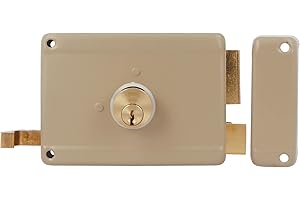 Amig - Cerradura de Sobreponer de Derecha con palanca de Cierre, Lengüeta y Tirador para Puertas de Madera Mod. 78-120 x 85 mm - Pestillo con Cilindro Redondo de Serreta - Acero Beige