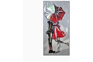 I Colori del Caribe Quadri Moderni Dipinti A Mano Grigio Rosso Coppia sotto L'OMBRELLO Quadro Moderno Pronto per Essere Appeso Salone Ufficio Divano - Gli Innamorati