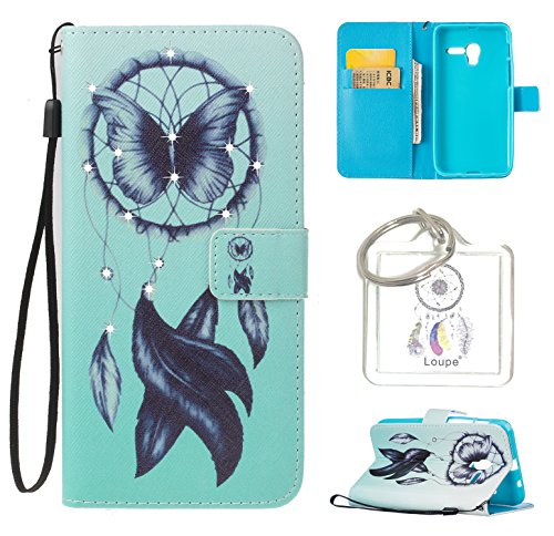 Preisvergleich Produktbild für Alcatel One Touch Pop 3 5.0 Hülle, Glitter Strass Bling Ledertasche Muster Weich PU Schutzhülle für Alcatel One Touch Pop 3 5.0 Flip Cover Wallet Case Tasche Handyhülle mit Lanyard Strap Stand Function Magnetverschluss Etui Schale Credit Card Slots Bookstyle Purse Design Handytasche Lederhülle Schutz Hüllen mit für Alcatel One Touch Pop 3 5.0 +Schlüsselanhänger (R) (3)