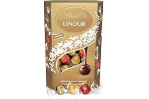 Lindt bombones LINDOR SURTIDO CORNET incluye bombones chocolate negro al 70% de cacao, chocolate con leche, chocolate negro, delicioso bombón con interior de chocolate cremoso, 337g