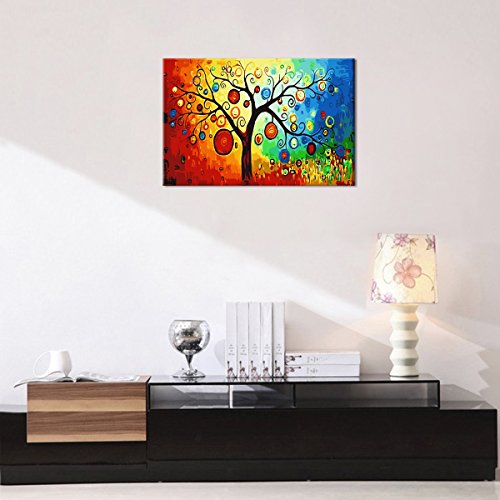 RAIN QUEEN Bunte Obstbaum HD Bilder Bilderrahmen Deko Leinwand Kunstdruck Oil Painting Canvas Landschaft Natur Holz Rahmen (ready to hang) - 3