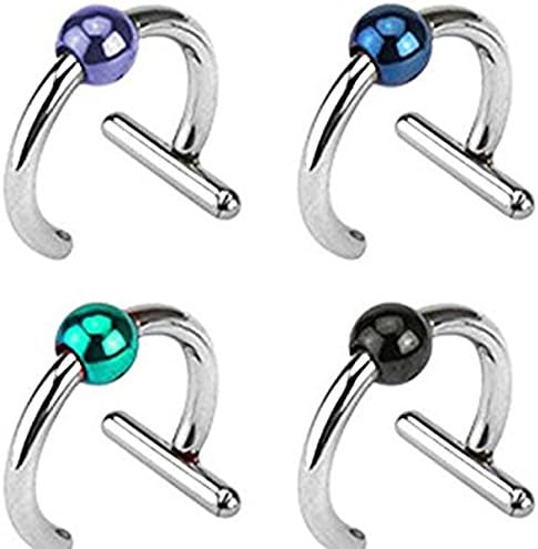 1 x Purple Titanium Plated T Bar Ball Non Piercing CBR , Clip On 1.2mm x 8mm Effect
