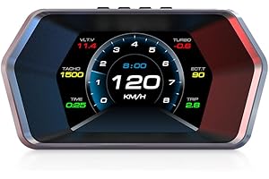 AMHVMU P17 HUD Auto-Heads-up-Display, digitale Tachometer Auto mph, OBD2 plus GPS Dual System, Heads-up-Display Auto, Wassertemperaturanzeige, Drehzahlmesser, geeignet für alle Fahrzeugmodelle