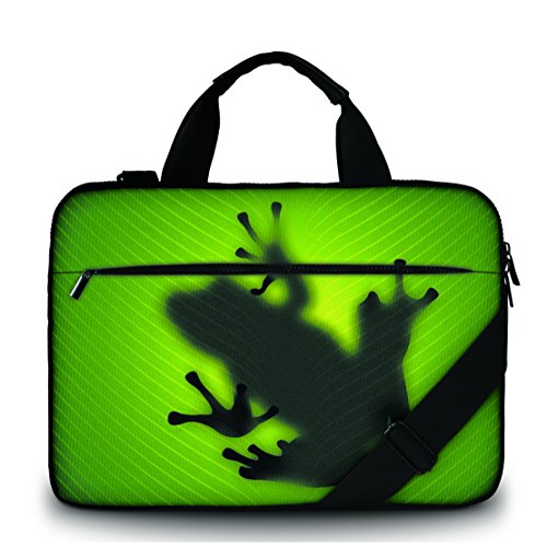 MySleeveDesign Canvas Laptoptasche Notebooktasche Umhängetasche 15" - Tasche für Laptop & Notebook der Größe 17 - 17,3 Zoll - mit VERSCH. DESIGNS - Frog - 17