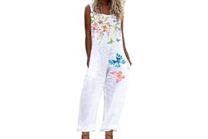 Onsoyours Salopette Femme Combinaison Grande Taille Été sans Manches Salopette Loose Pantalon Large Baggy Jumpsuit Décontractée Floral Imprimé Romper