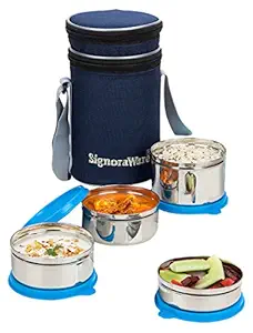 Signoraware Executive Stainless Steel Lunch Box Set, Set of 4, Blue