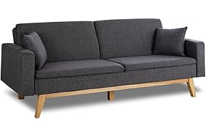 ZZ DON DESCANSO Don Descanso, Sofá Cama 3 plazas Reine, Tapizado en Tela, Sistema Apertura de Libro o Clic-clac, Medida sofá: 206x73x80cm, Medida Cama: 180x100cm, Incluye 2 Cojines, Gris Marengo