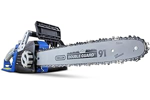 Hyundai 2400W 16 Inch Electric Chainsaw with Oregon Bar Tool Free Tensioning and Auto Chain Lubrication for Tree Felling Log Cutting and Pruning
